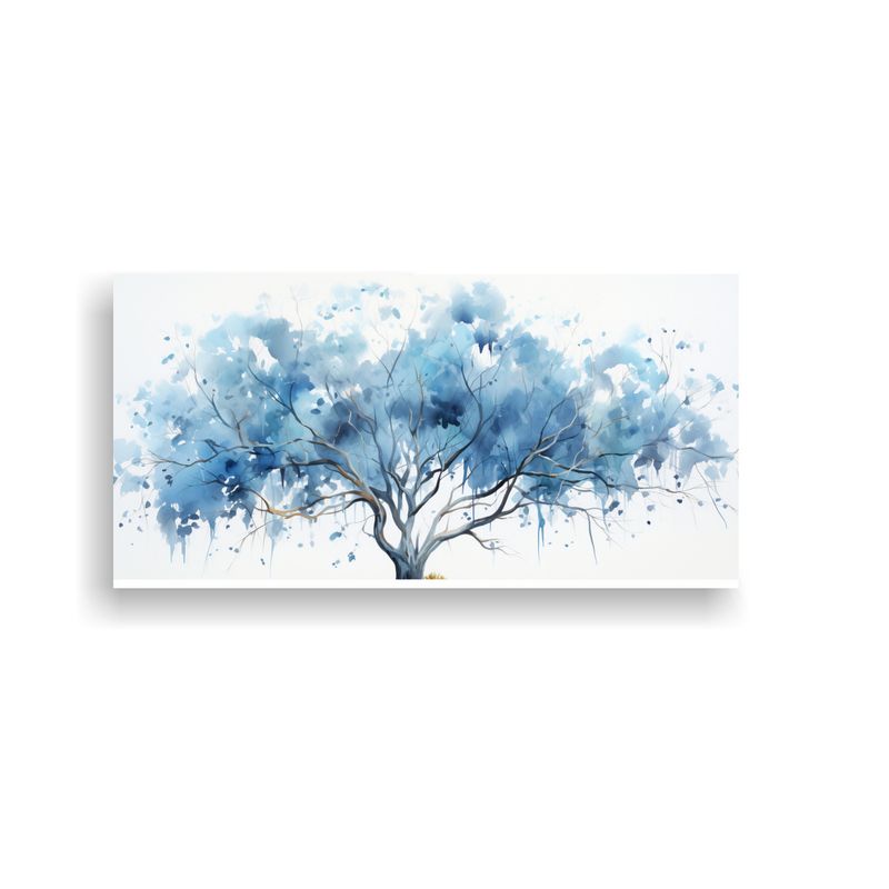 GENERICO - Pintura Abstracta En Acuarela De Colores Azules De Un árbol 160x80cm