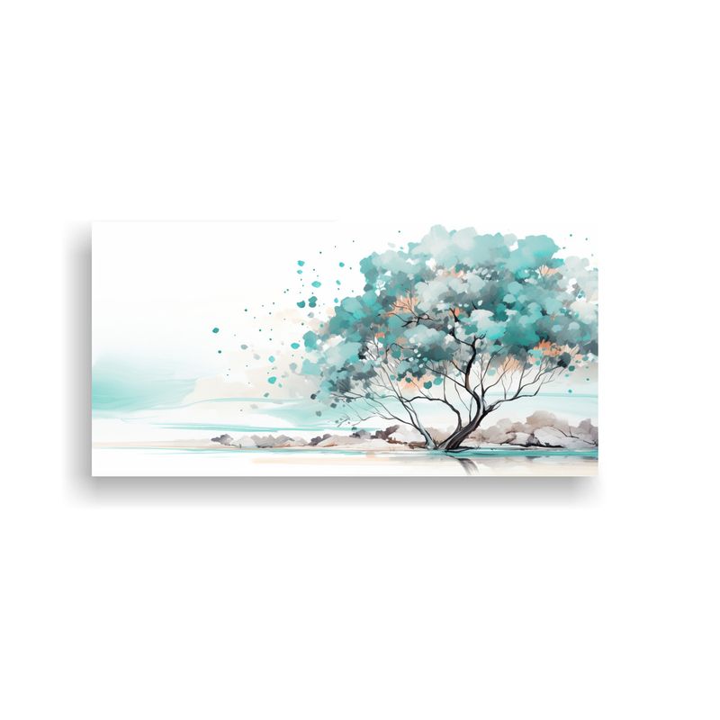 GENERICO - Pintura Abstracta De Un árbol De Eucalipto En Colores Turqu 160x80cm