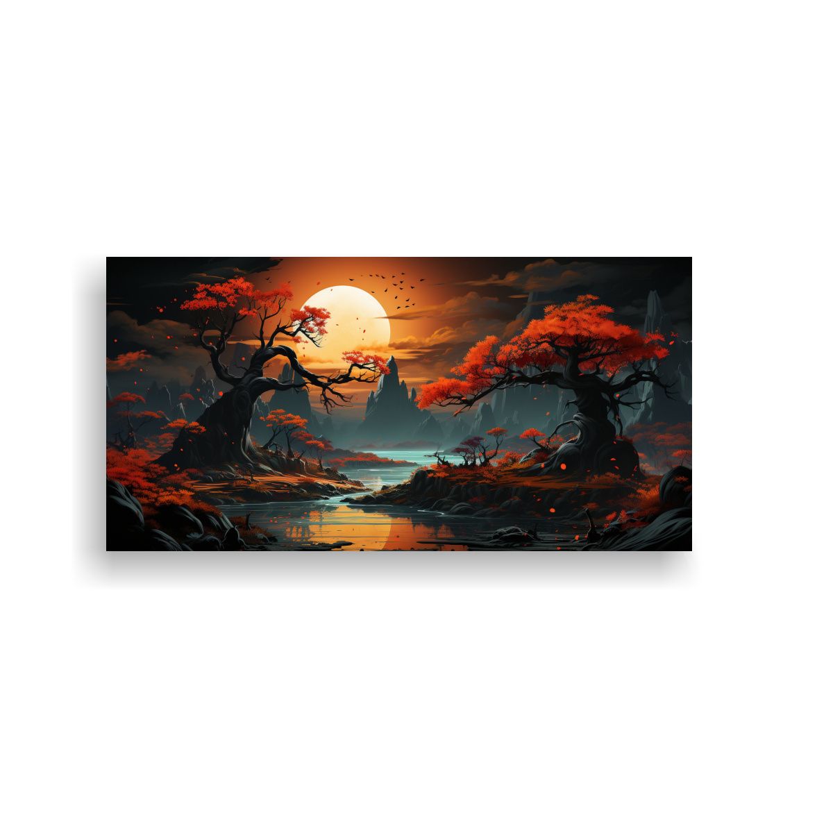 GENERICO - Cuadro Espectacular: Árbol En Tonos Naranjas, Ambiente Neon 160x80cm.