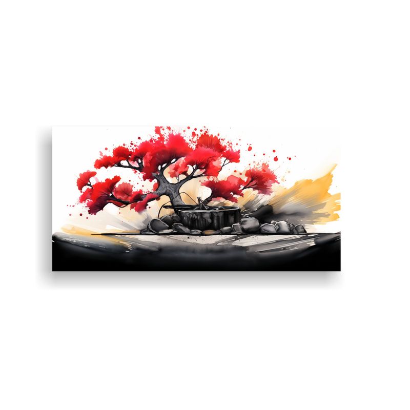 GENERICO - Cuadro Abstracto De Ginkgo Biloba En Colores Rojo Y Negro, A 160x80cm