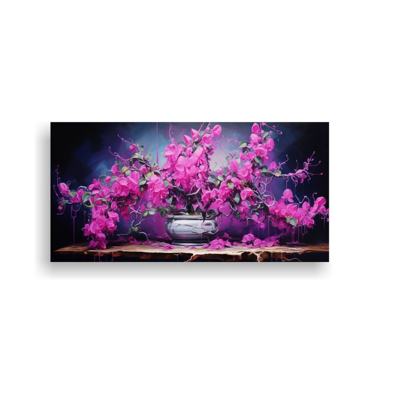 GENERICO - Pintura Abstracta De Bonsái Fucsia Detallada En óleo 160x80cm