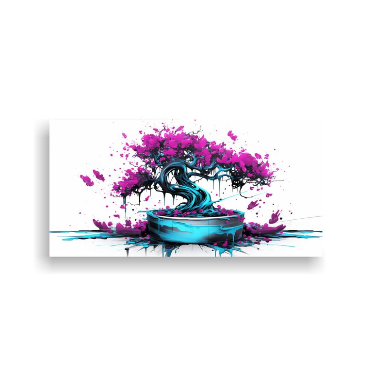 GENERICO - Cuadro Abstracto En Colores Fucsia, Bonsái Turquesa Y Púrp 160x80cm