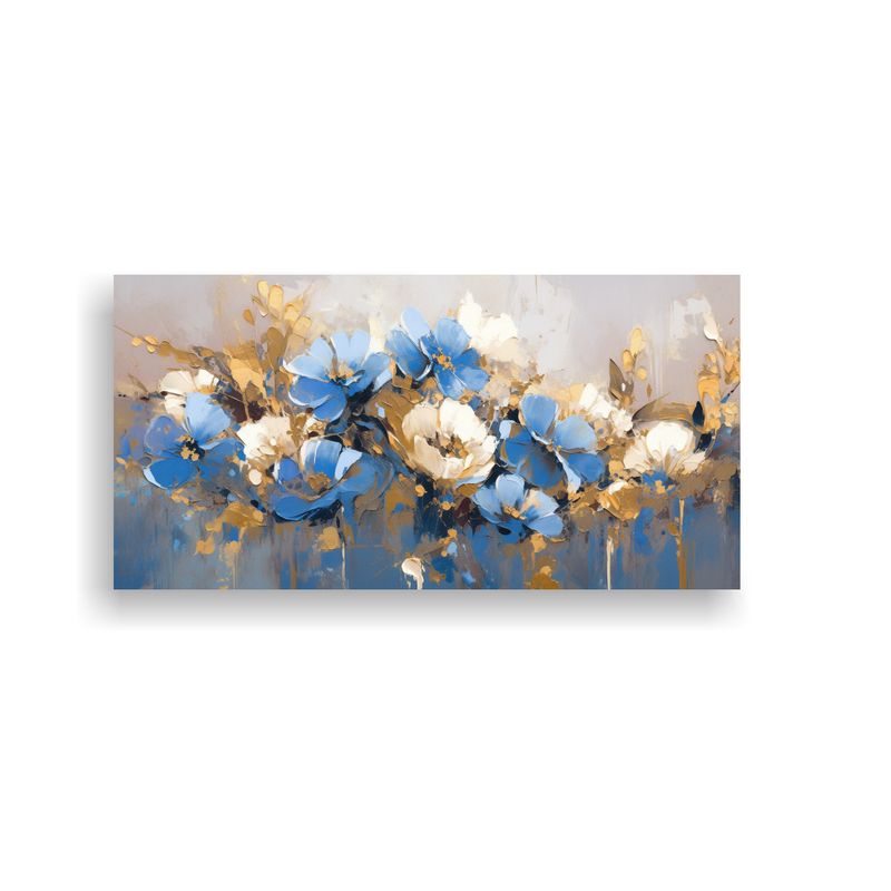 GENERICO - Lienzo De Tela Abstracción En Colores Dorado Y Azul Con Flo 160x80cm