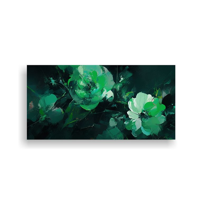GENERICO - Cuadro Floral Verde Y Negro En Lienzo Para Decoración 160x80cm
