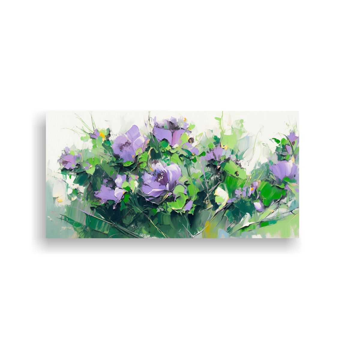 GENERICO - Pintura De Flores En Lienzo Verde Y Morado Para Decoración  160x80cm