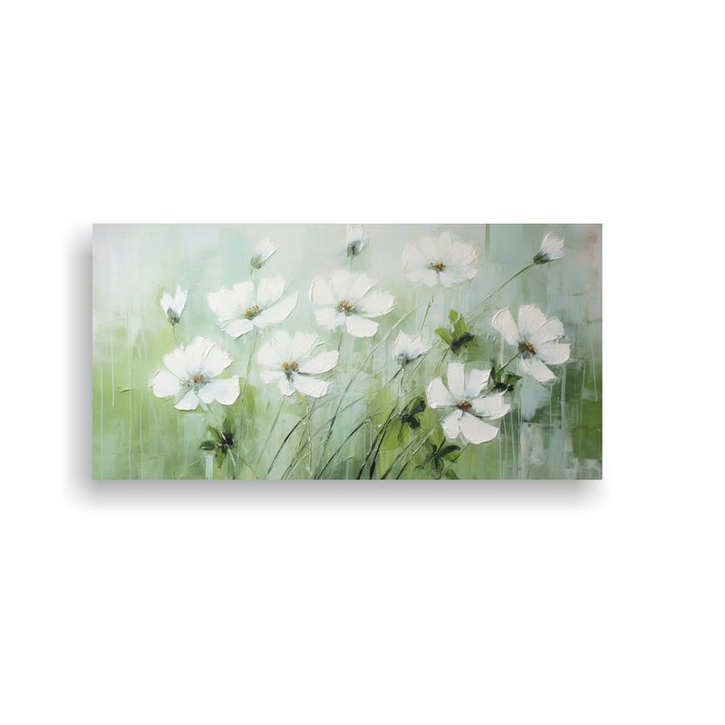 GENERICO - Pintura Encantadora De Flores Verde Y Blanco En Lienzo Arte  160x80cm