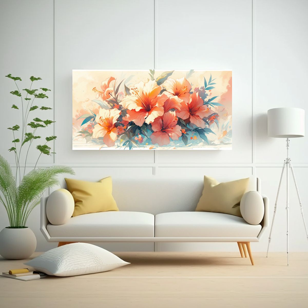 GENERICO - Cuadro De Arte Gráfico Movimiento Flores De Hibisco Colores 160x80cm