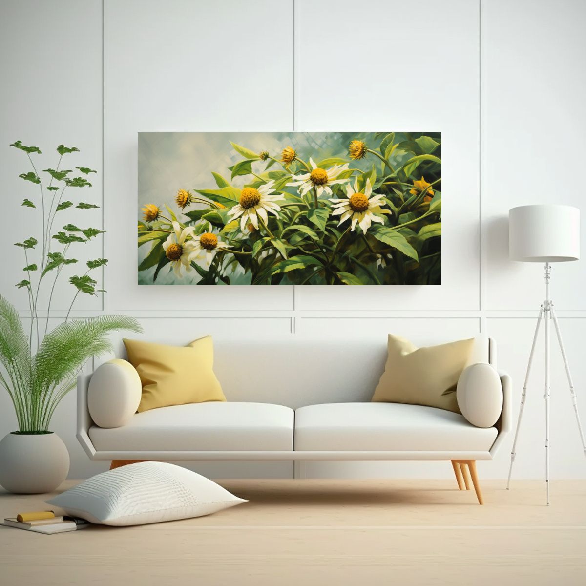 GENERICO - Cuadro Abstracto De Flores De Alcachofa De Jerusalén En Mov 160x80cm