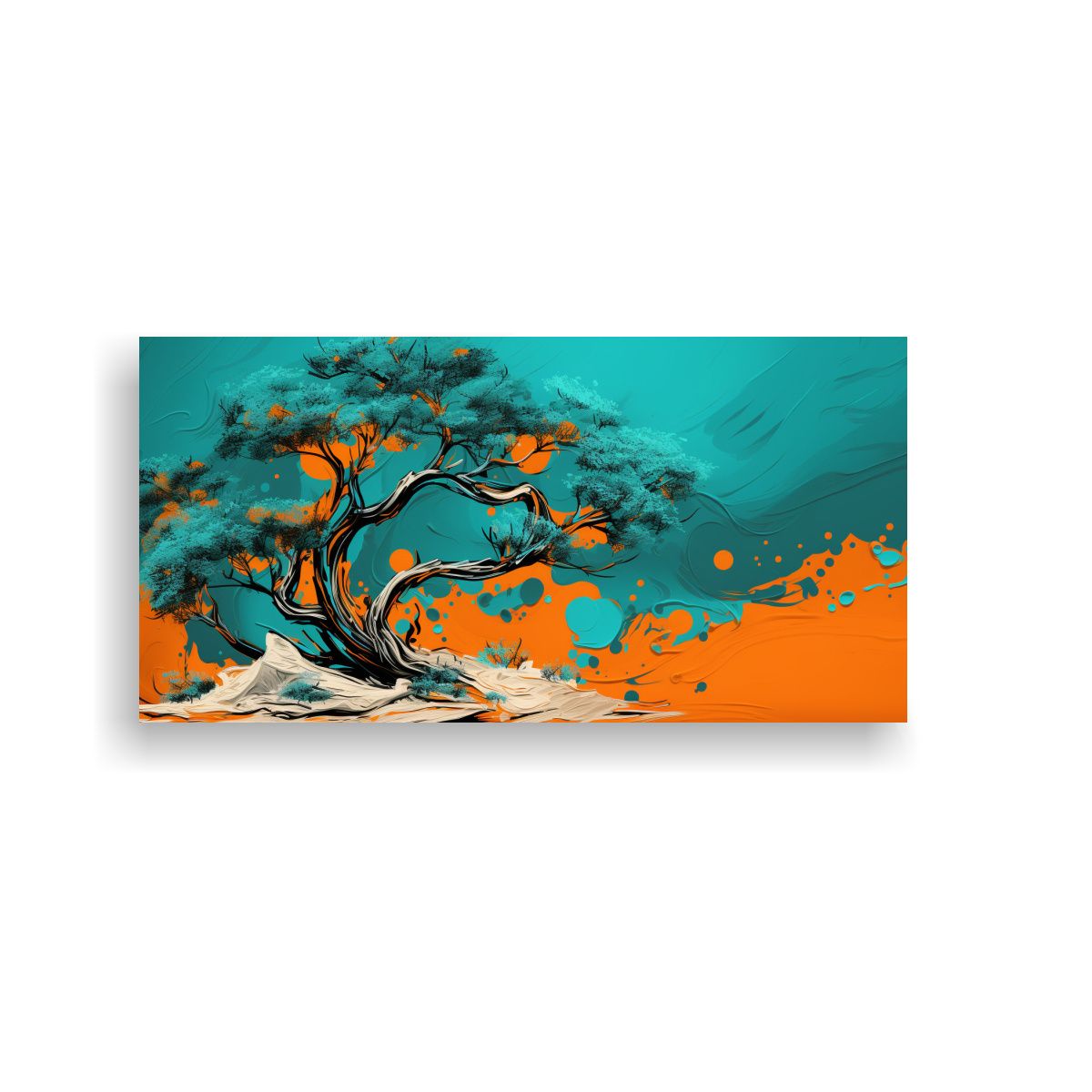 GENERICO - Cuadro Moderno A Juniper Tree En Turquesa Y Naranja Neonoir 160x80cm