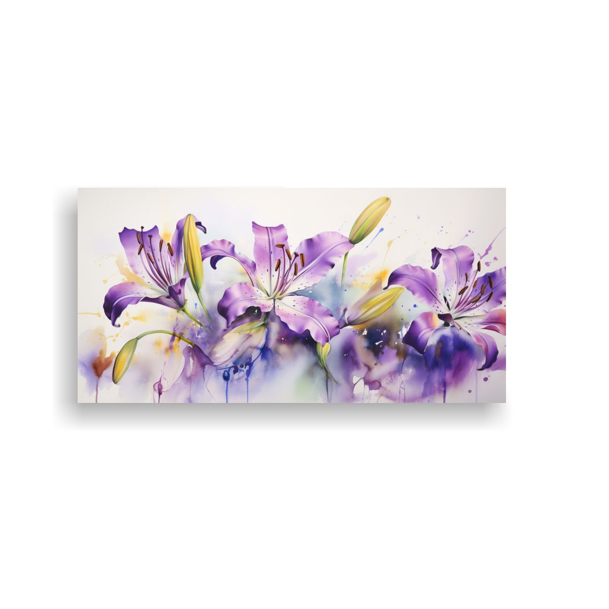 GENERICO - Pintura Abstracta De Lirios En Colores Morados Sobre Tela 160x80cm.