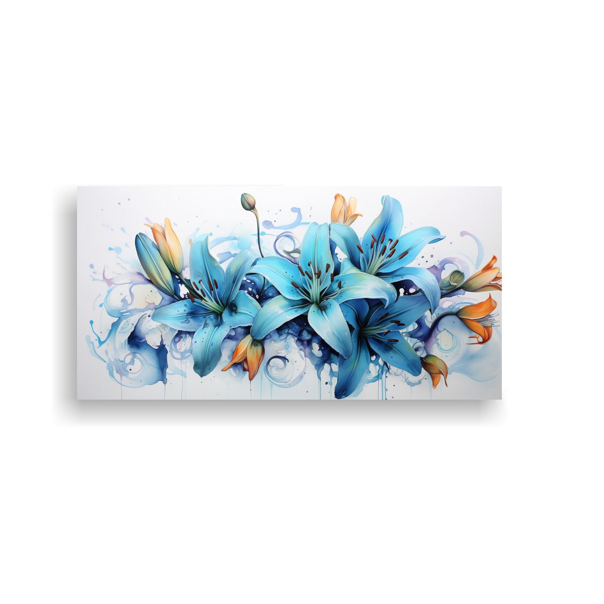 GENERICO - Cuadro Lienzo Duradero Flores Lirios Turquesa Y Negro Pintur 160x80cm