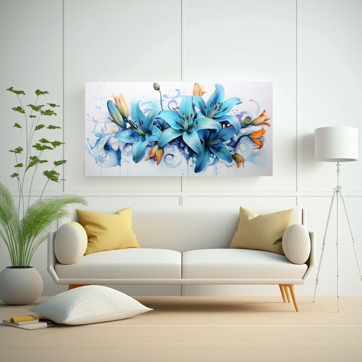 GENERICO - Cuadro Lienzo Duradero Flores Lirios Turquesa Y Negro Pintur 160x80cm