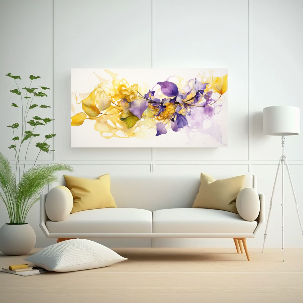 GENERICO - Pintura Abstracta De Flores De Tilo Amarillo Y Morado En Lie 160x80cm