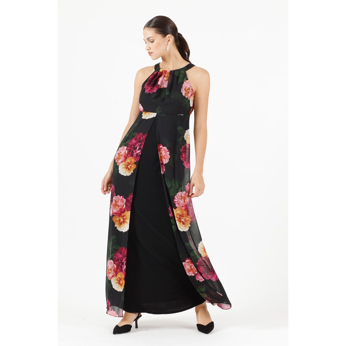 PRIVILEGE - Vestido negro estampado 310