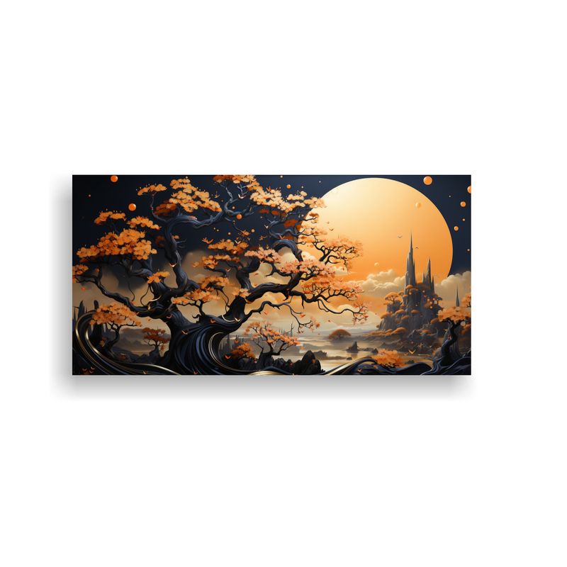 GENERICO - Cuadro Equilibrio Aro De Roble En Oro Y Negro Con Ambiente N 160x80cm