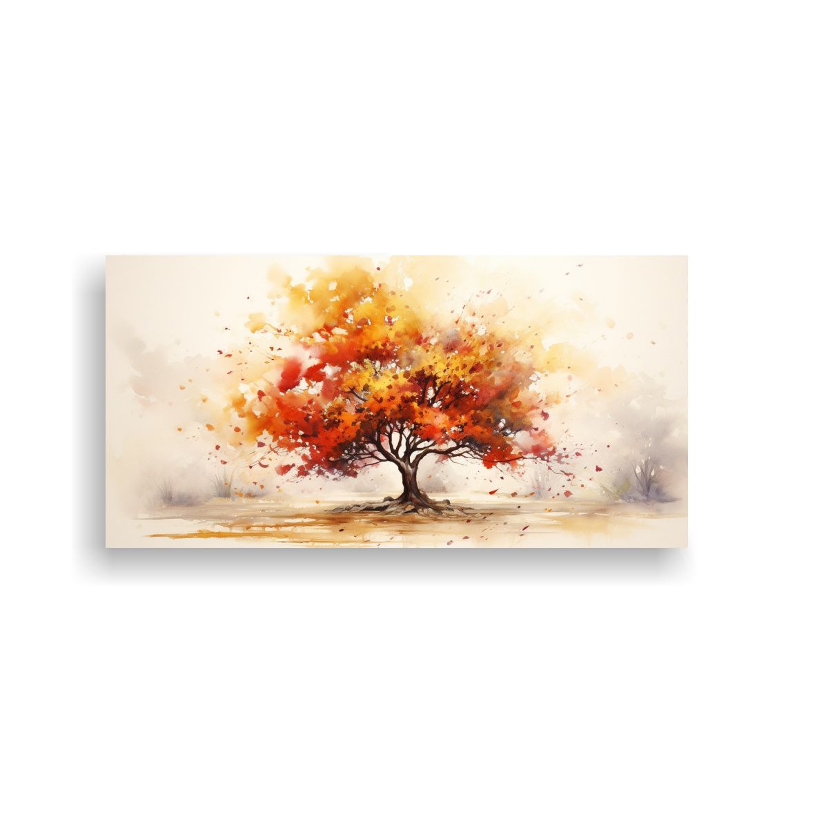 GENERICO - Pintura Abstracta De Un Roble En Colores Rojo Y Dorado En Ef 160x80cm.