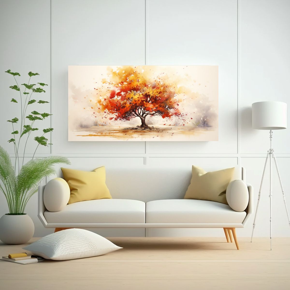 GENERICO - Pintura Abstracta De Un Roble En Colores Rojo Y Dorado En Ef 160x80cm.