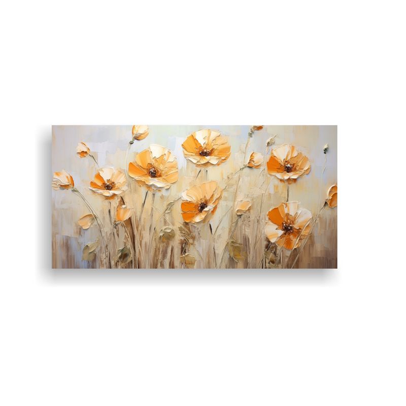 GENERICO - Pintura En Lienzo De Flores En Colores Naranja Y Dorado Para 160x80cm