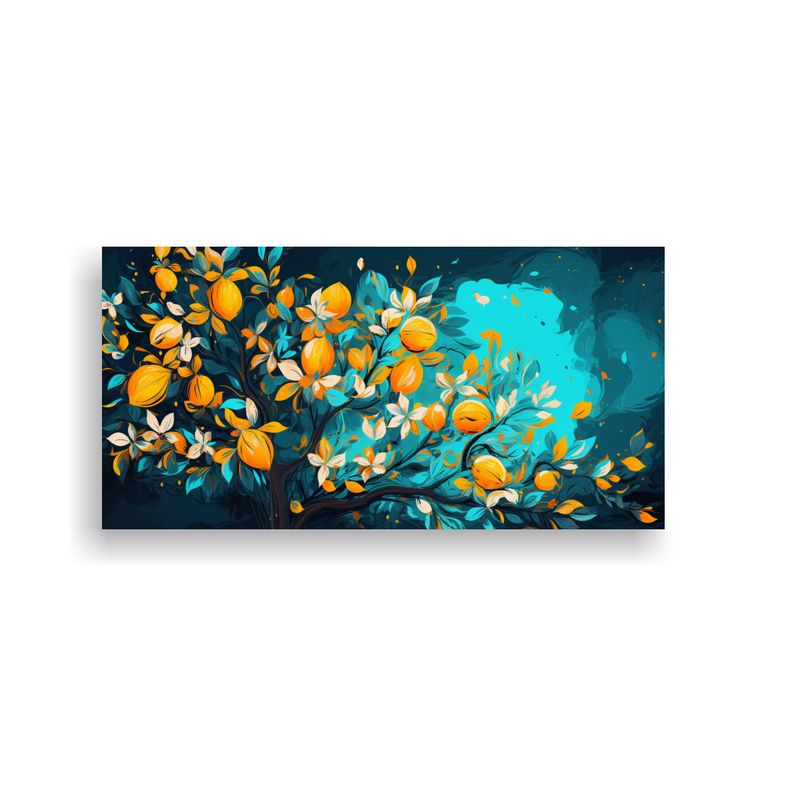 GENERICO - Cuadro Inspiración Estrellados Árbol Naranja Y Turquesa Co 160x80cm