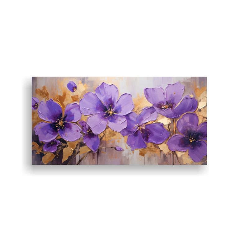 GENERICO - Pintura Juvenil De Flores Moradas Y Doradas En Lienzo Para D 160x80cm