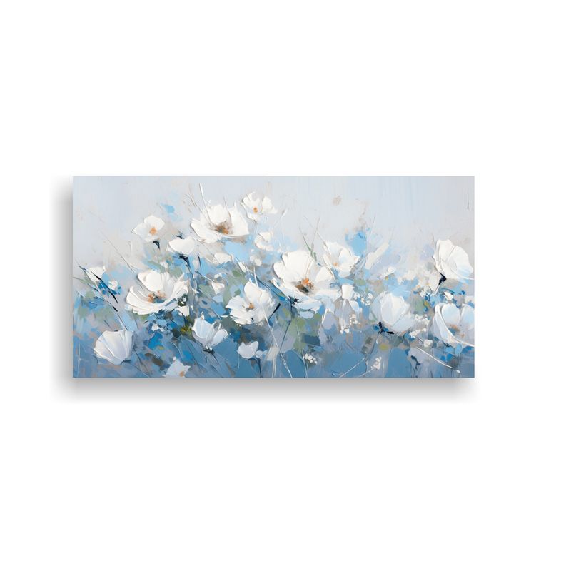 GENERICO - Cuadro Composición Único En Lienzo Blanco Y Azul Con Flore 160x80cm