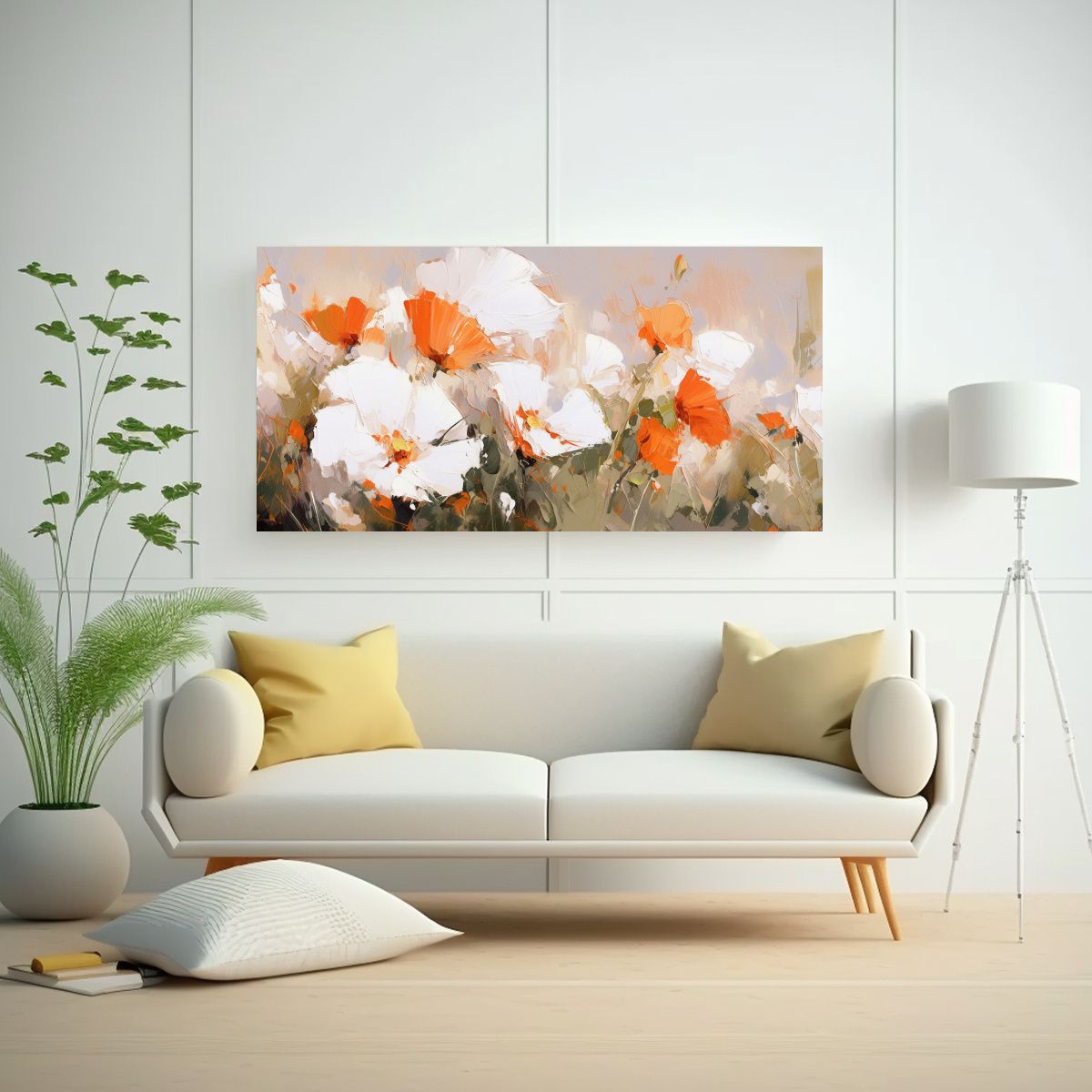 GENERICO - Cuadro Inspirador: Obra Maestra De Flores Blancas Y Naranjas 160x80cm