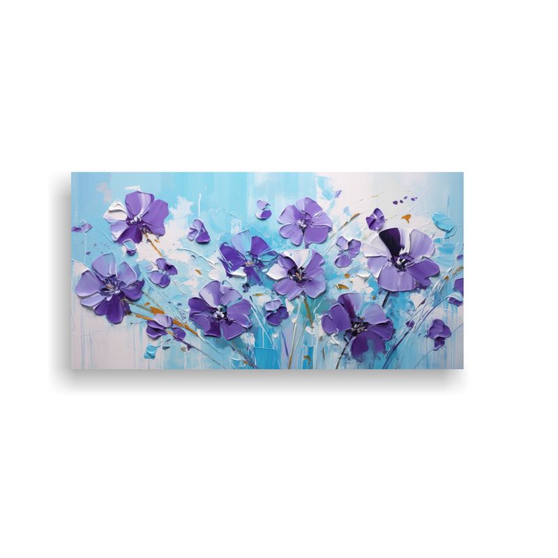 GENERICO - Pintura En Lienzo De Flores En Colores Púrpura Y Turquesa C 160x80cm
