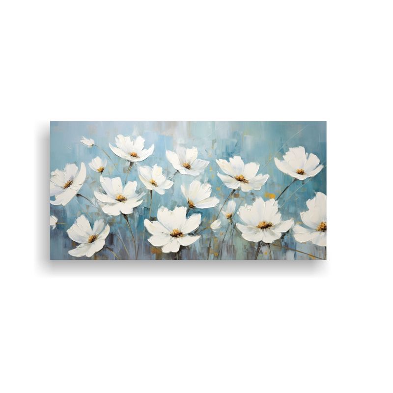 GENERICO - Cuadro Decoración Sala Flores En Lienzo Blanco Y Turquesa 160x80cm
