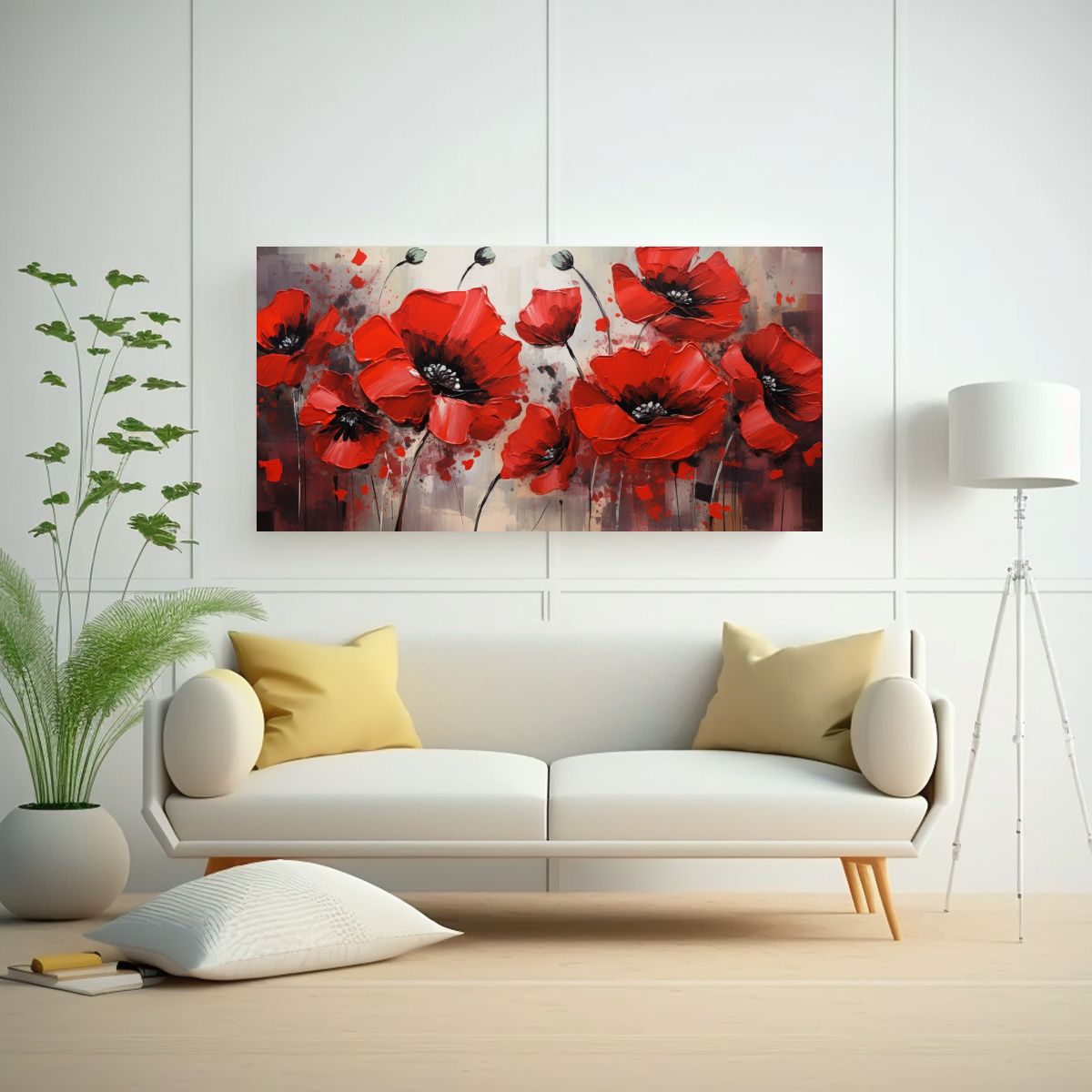 GENERICO - Pintura En Lienzo De Flores En Colores Rojo Y Negro Arte Ins 100x50cm