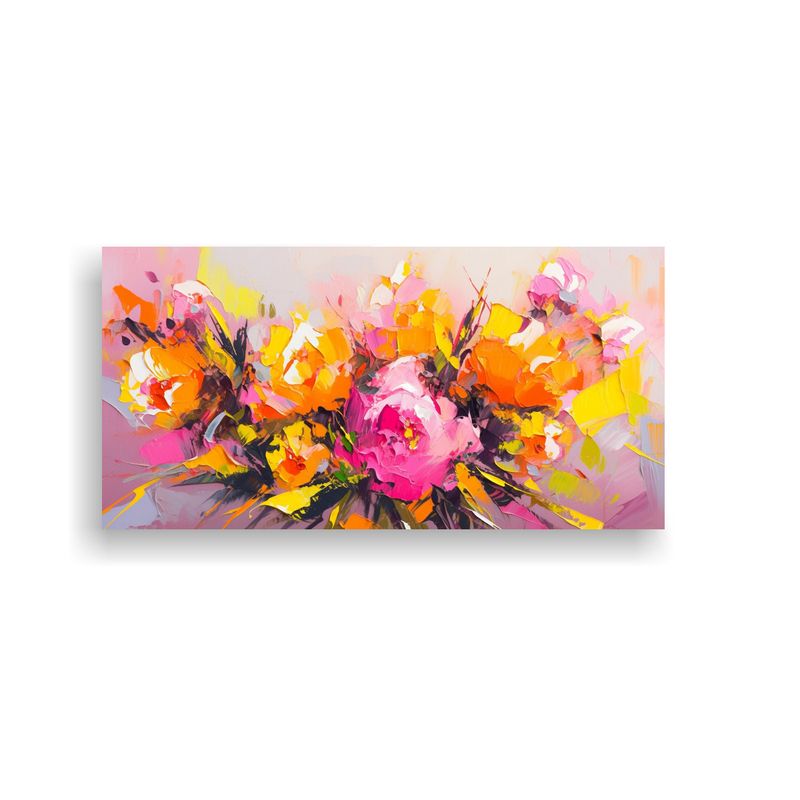 GENERICO - Pintura Lienzo Rectangular Diseño Flores Amarillas Y Magent 160x80cm