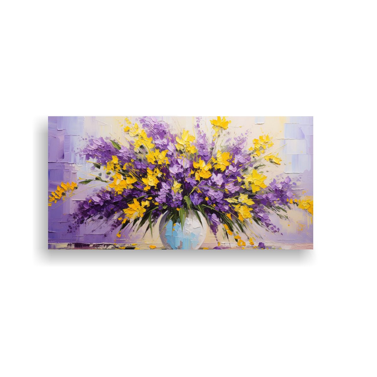 GENERICO - Lienzo Moderno Brillante Flores Amarillas Y Moradas En Pintu 160x80cm