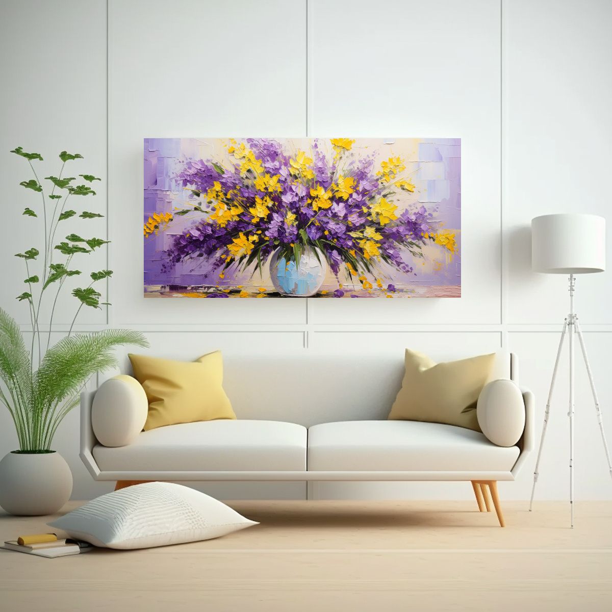 GENERICO - Lienzo Moderno Brillante Flores Amarillas Y Moradas En Pintu 160x80cm