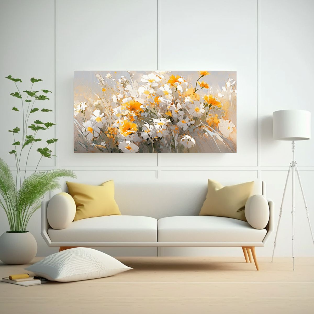 GENERICO - Arte De Pared Composición Dinámica Flores Amarillas Y Plat 160x80cm