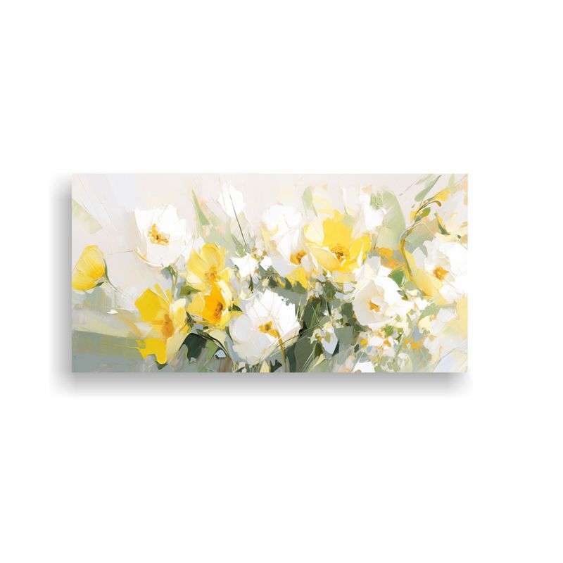 GENERICO - Cuadro Abstracto Para Sala: Flores Amarillas Y Blancas En Li 160x80cm