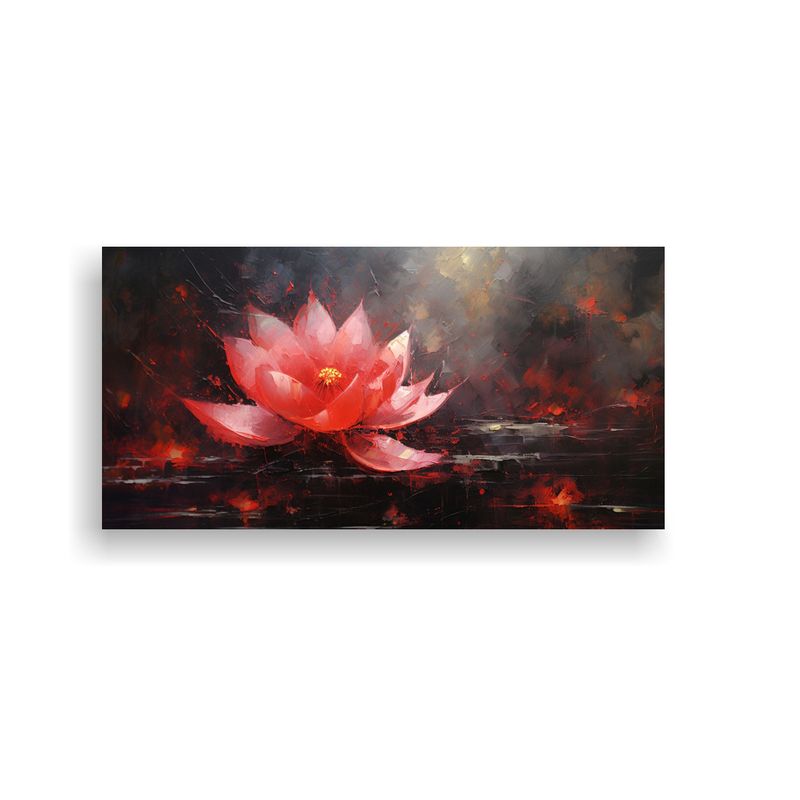 GENERICO - Cuadro Negro Flor De Loto En Lienzo, Diseño Para Sala 160x80cm