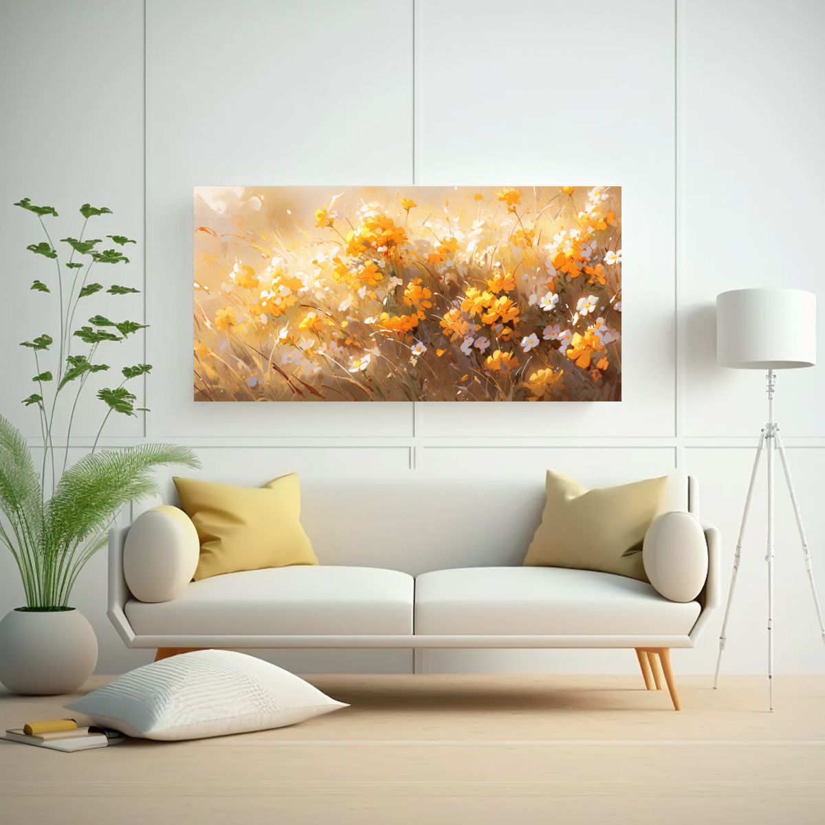 GENERICO - Cuadro De Flores Amarillas En Lienzo Estilo Decorativo 80x40cm