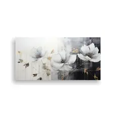 GENERICO - Lienzo Impreso Exuberantes Pintura De Flores Negras En Lienz 160x80cm