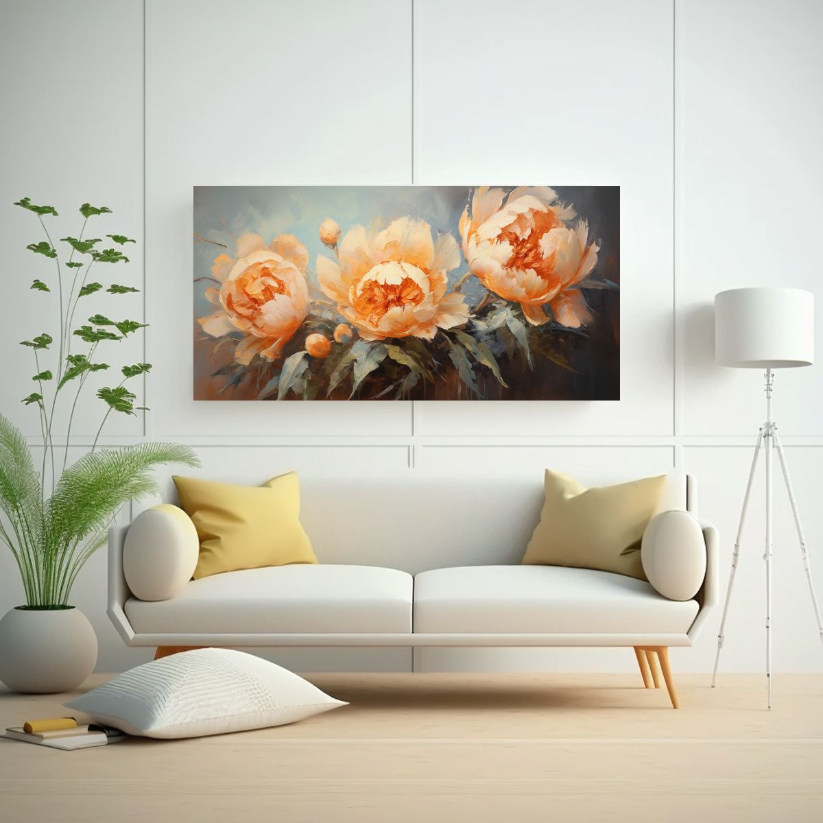 GENERICO - Lienzo Moderno De Peonías Anaranjadas En Estilo Pintura Dec 160x80cm