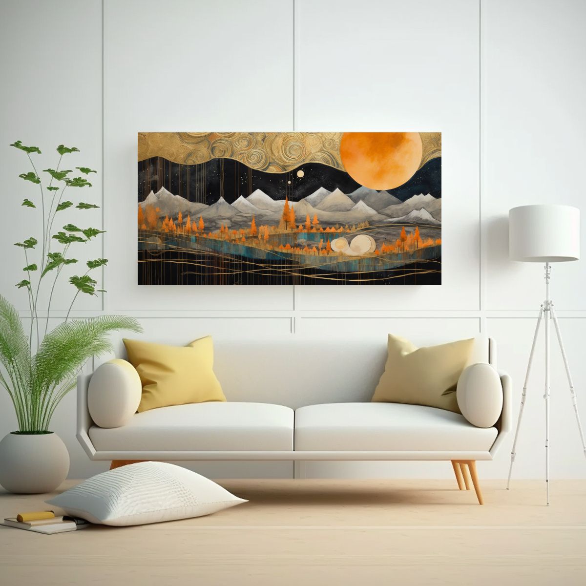 GENERICO - Pintura Impresa Encantadora Con Luna Y Montañas 160x80cm