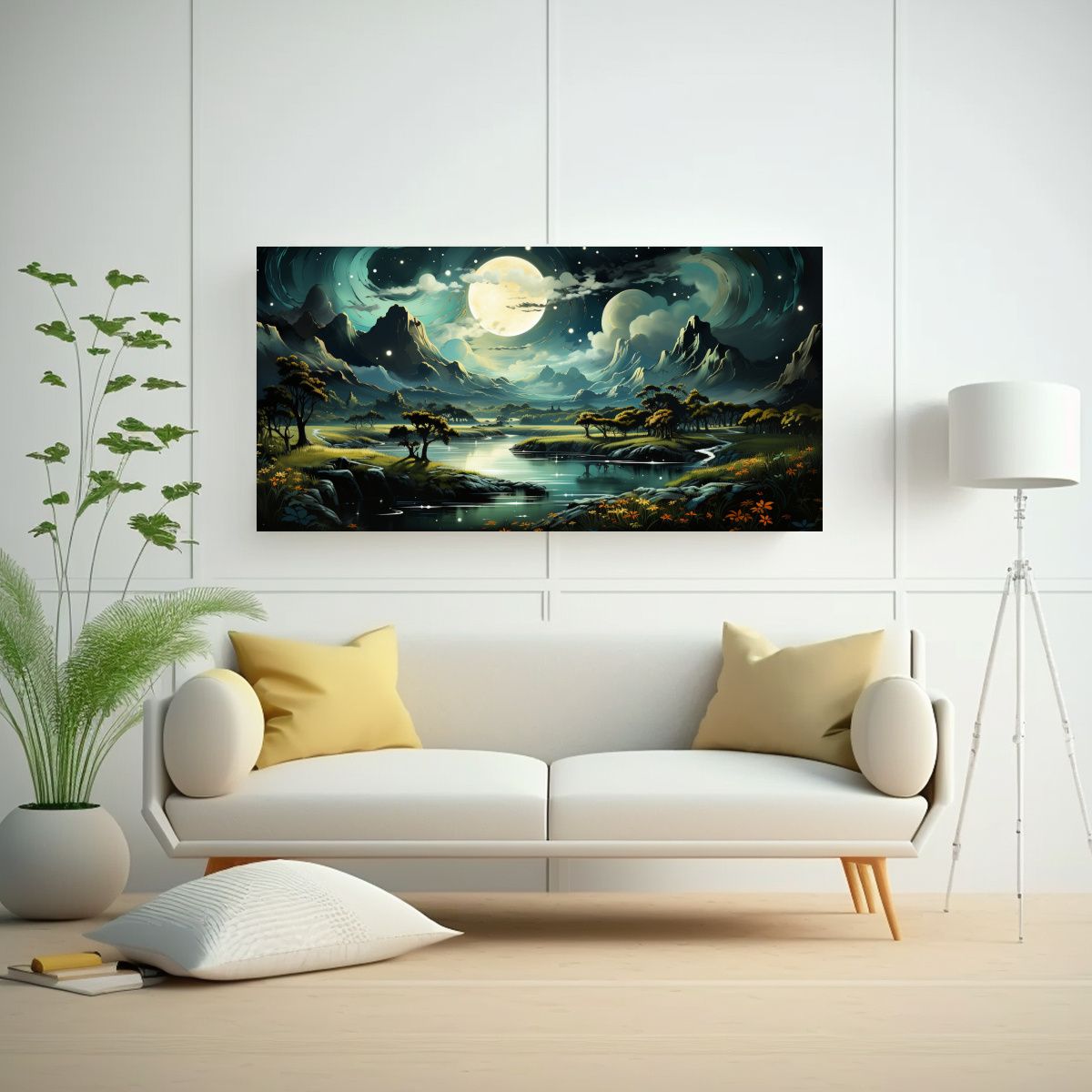 GENERICO - Cuadro Moderno: Luna Sobre Montañas En La Noche 160x80cm