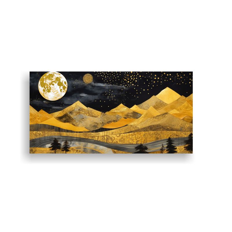 GENERICO - Lienzo Alta Calidad: Pintura Con Luna Cerca De Las Montañas 160x80cm