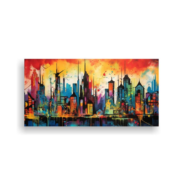 GENERICO - Cuadro Decoración Graffiti Colorido Skyline Del Mundo 160x80cm
