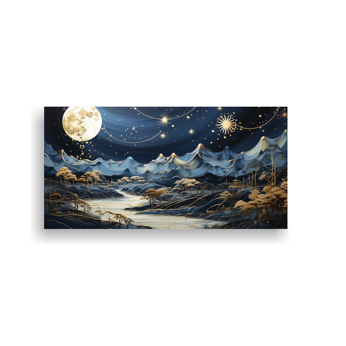 GENERICO - Lienzo De Tela Tema Luminosa Con Luna Y Montañas 160x80cm