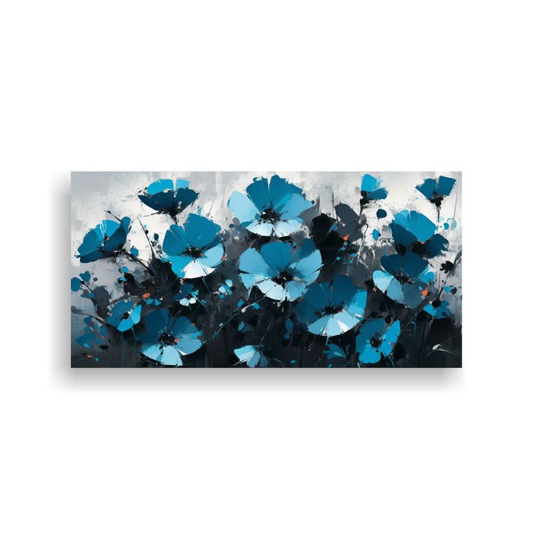 GENERICO - Pintura Intensa De Flores Turquesa Y Negras Sobre Lienzo Par 160x80cm