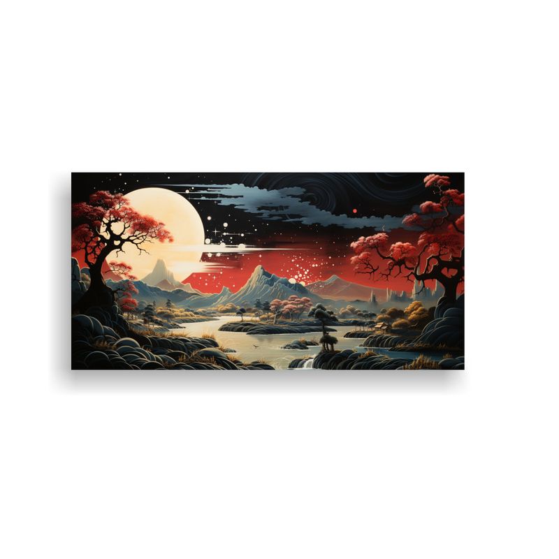 GENERICO - Cuadro Moderno Linda: Luna Y Montañas En Paisaje Estrellado 160x80cm