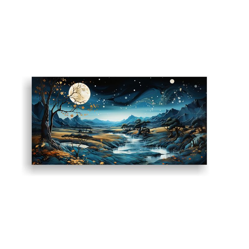 GENERICO - Tela En Bastidor Imagen Colorido Con Luna Y Montañas 160x80cm