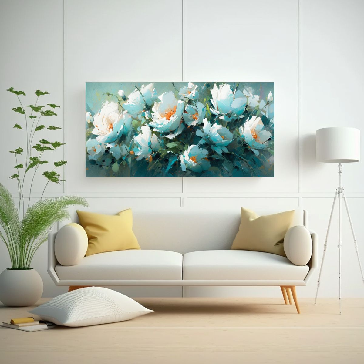 GENERICO - Cuadro Juvenil En Bastidor De Colores Pintura De Flores Turq 160x80cm