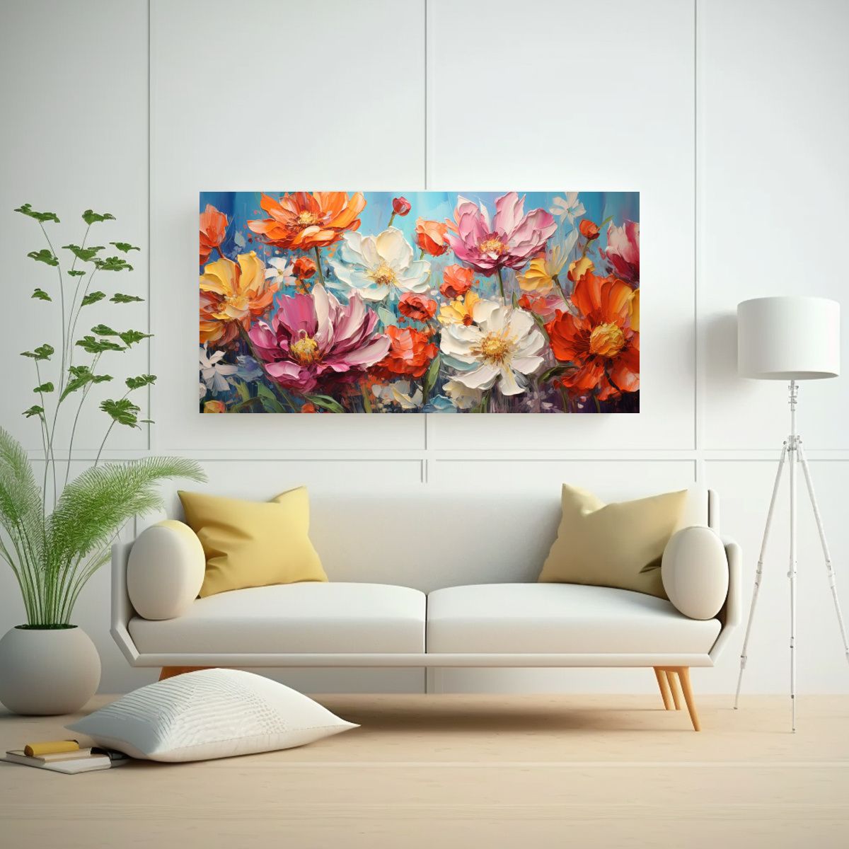 GENERICO - Lienzo Flores Vibrantes Pintura En Estilo Vib Arte Decorativ 160x80cm