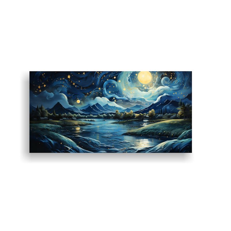 GENERICO - Pintura Mural Con Luna Y Montañas En Lienzo De Tela 160x80cm