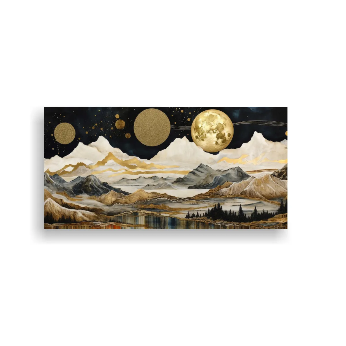 GENERICO - Pintura Con Luna Y Montañas En Decoración De Inspiración 160x80cm